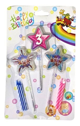 3D GÖRÜNÜMLÜ MUM 3 YAŞ YILDIZ MODELİ PEMBE 12.5CM PK:12