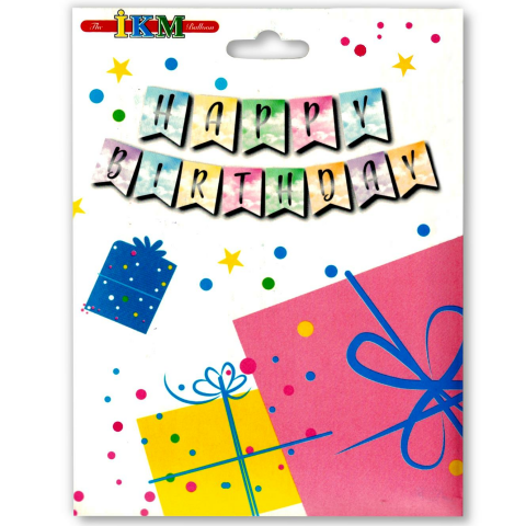 KÜÇÜK BANNER VARAKLI MAKARON RENKLİ GÜMÜŞ HAPPY BİRTHDAY UZAR YAZI