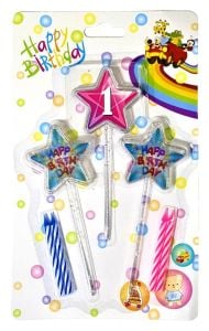 3D GÖRÜNÜMLÜ MUM 1 YAŞ YILDIZ MODELİ PEMBE 12.5CM PK:12