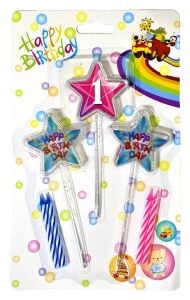 3D GÖRÜNÜMLÜ MUM 1 YAŞ YILDIZ MODELİ PEMBE 12.5CM PK:12