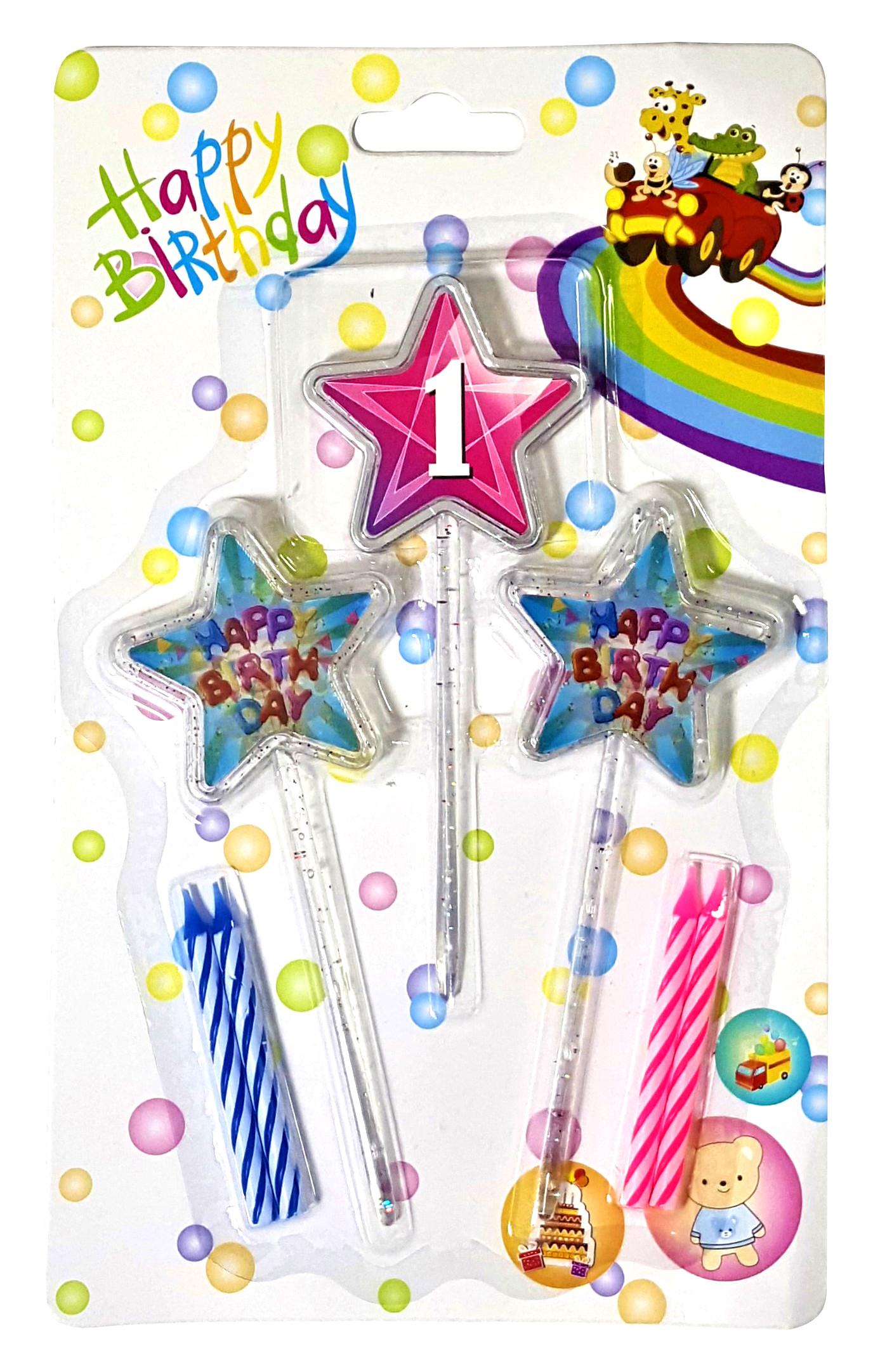 3D GÖRÜNÜMLÜ MUM 1 YAŞ YILDIZ MODELİ PEMBE 12.5CM PK:12