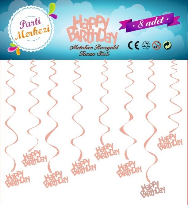 METALİZE ROSEGOLD HAPPY BİRTHDAY TAVAN SÜSÜ