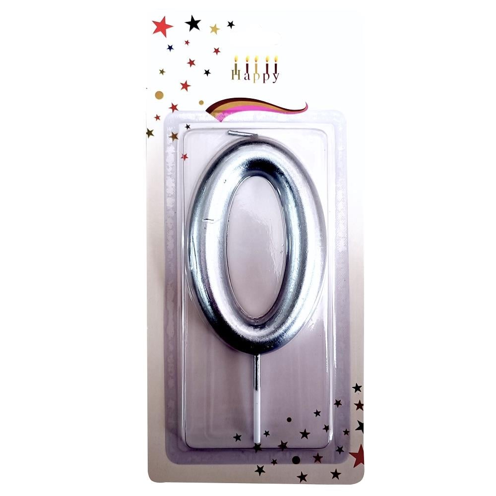 BÜYÜK BOY 0 RAKAM GÜMÜŞ  MUM 13cm PK:24 KL:600