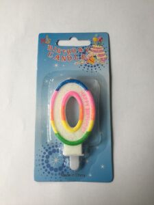 RENKLİ KLASİK 0 RAKAM MUM 7.5CM PK:12 KL:900