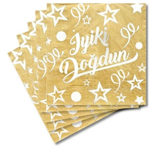 20 Lİ İYİKİ DOĞDUN GOLD ÜZERİ BEYAZ PEÇETE