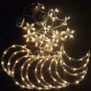 3 MT 220V FİŞLİ 8 FONKSİYONLU 6 HİLAL 6 YILDIZ FİGÜRLÜ GÜN IŞIĞI PERDE 120 AMPUL LED