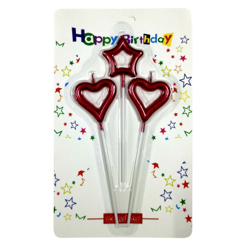 3 LÜ ÇUBUKLU ORTASI BOŞ 1 YILDIZ 2 KALP KIRMIZI MUM PK:24 KL:360