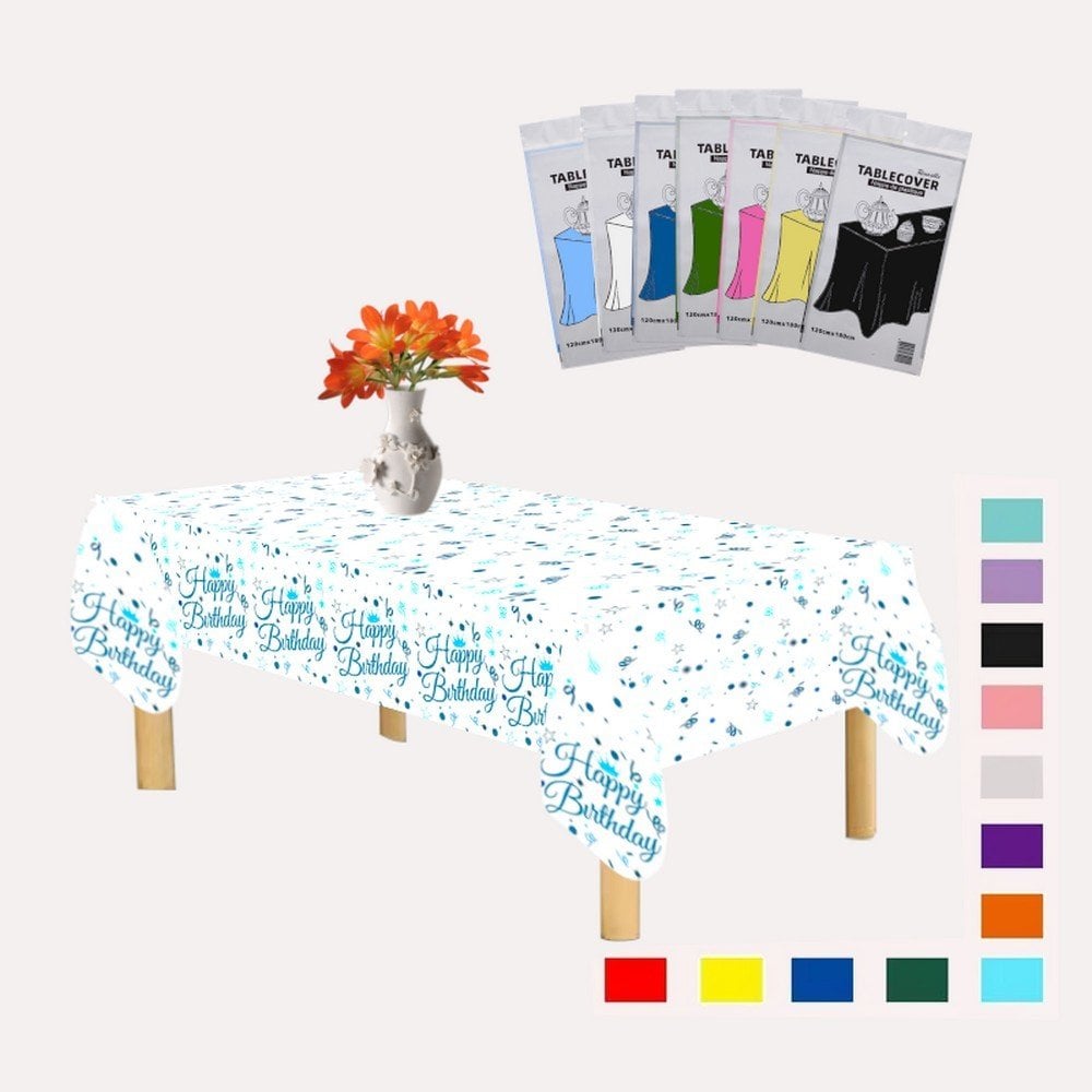 PLASTİK HAPPY BİRTHDAY BEYAZ ÜSTÜ MAVİ BASKILI MASA ÖRTÜSÜ 120*180cm