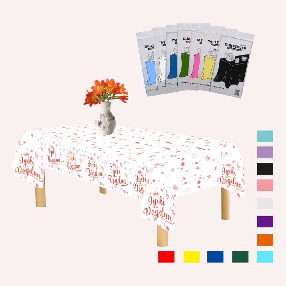 PLASTİK İYİKİ DOĞDUN BASKILI BEYAZ ÜSTÜ GOLD MASA ÖRTÜSÜ 120*180cm