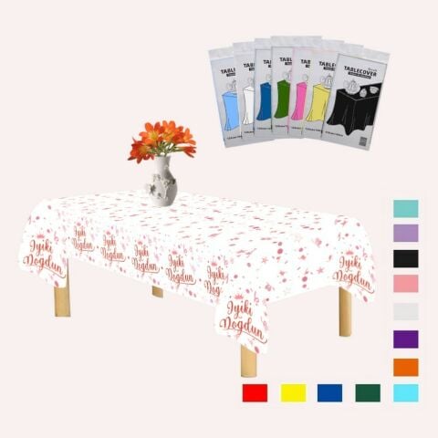 PLASTİK İYİKİ DOĞDUN BASKILI BEYAZ ÜSTÜ GOLD MASA ÖRTÜSÜ 120*180cm