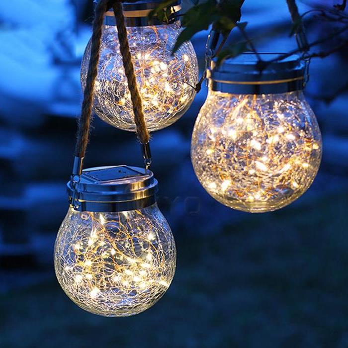 GÜNEŞ ENERJİLİ SARKIT ÇATLAK CAM KAVANOZ GÖRÜNÜMLÜ GÜN IŞIĞI  PERİ 50 AMPUL LED