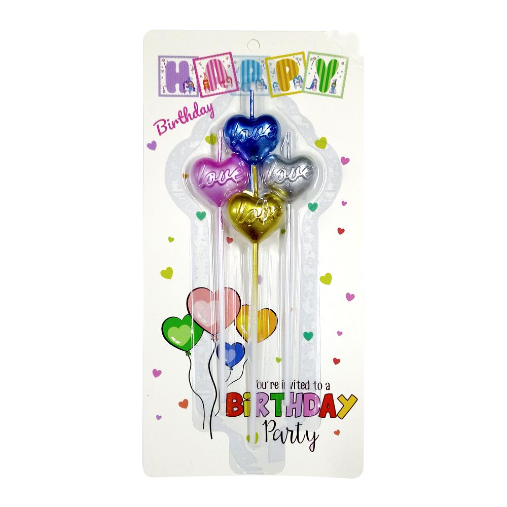 4 LÜ ÇUBUKLU LOVE KALP RENKLİ MUM