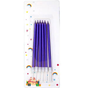 6 LI İNCE UZUN LACİVERT MUM 13CM