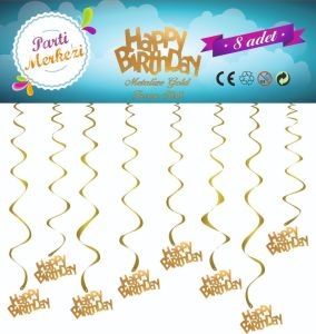 METALİZE GOLD HAPPY BİRTHDAY TAVAN SÜSÜ