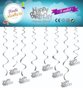METALİZE GÜMÜŞ HAPPY BİRTHDAY TAVAN SÜSÜ