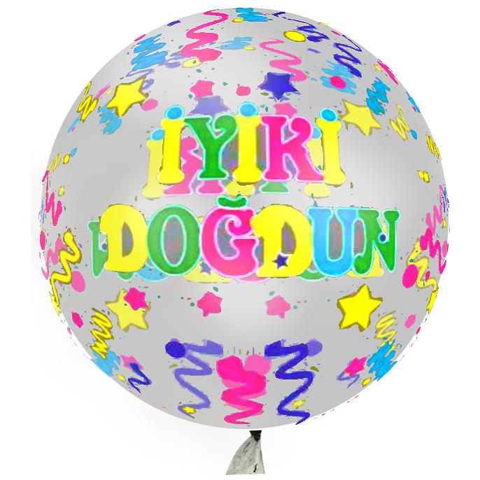 20 İNÇ RENKLİ İYİKİ DOĞDUN BASKILI ŞEFFAF BOBO BALON