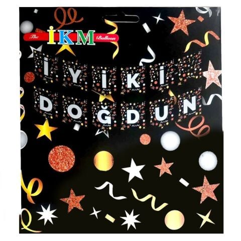 BÜYÜK BANNER İYİKİ DOĞDUN SİYAH ÜSTÜ GÜMÜŞ UZAR YAZI