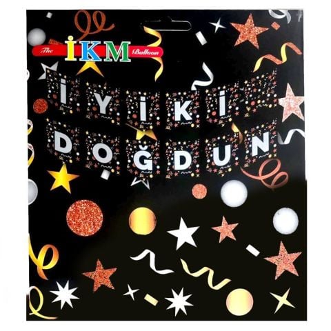 BÜYÜK BANNER İYİKİ DOĞDUN SİYAH ÜSTÜ GÜMÜŞ UZAR YAZI