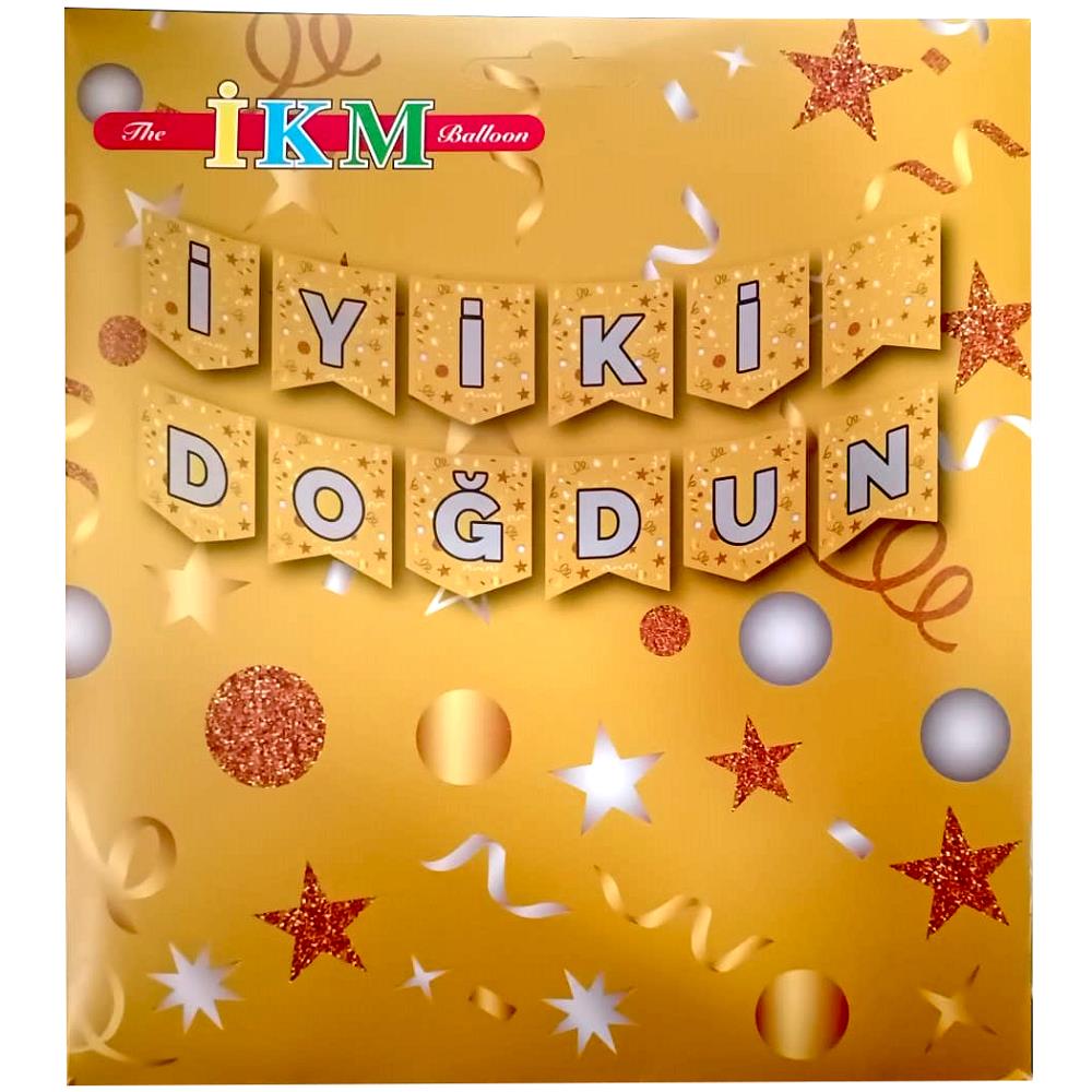 BÜYÜK BANNER İYİKİ DOĞDUN GOLD ÜSTÜ GÜMÜŞ UZAR YAZI