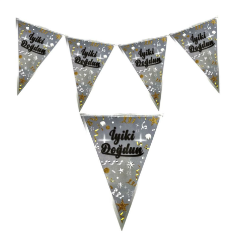 İYİKİ DOĞDUN GÜMÜŞ ÜÇGEN FLAMA