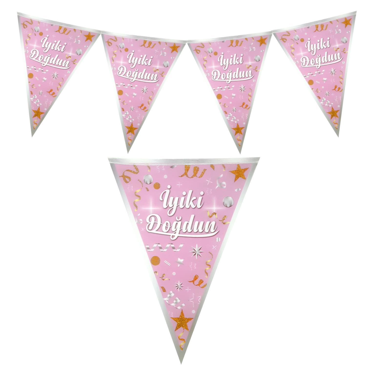 İYİKİ DOĞDUN PEMBE ÜÇGEN FLAMA