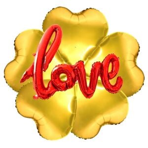 ÇİÇEK ŞEKİLLİ KALPLİ KIRMIZI LOVE GOLD SET BALON