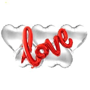 DÜZ KALPLİ KIRMIZI LOVE GÜMÜŞ SET BALON