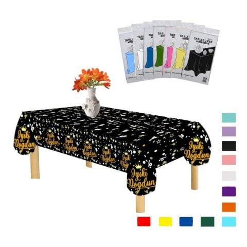 PLASTİK İYİKİ DOĞDUN BASKILI SİYAH ÜSTÜ GOLD MASA ÖRTÜSÜ 120*180cm
