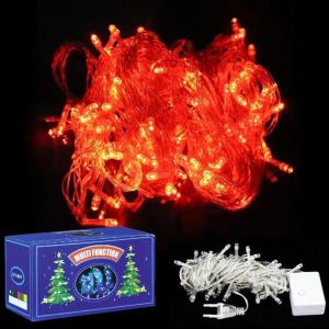 10 MT 220V FİŞLİ 8 FONKSİYONLU SİLİKON KIRMIZI 100 AMPUL LED