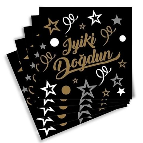 20 Lİ İYİKİ DOĞDUN SİYAH ÜZERİ GOLD PEÇETE