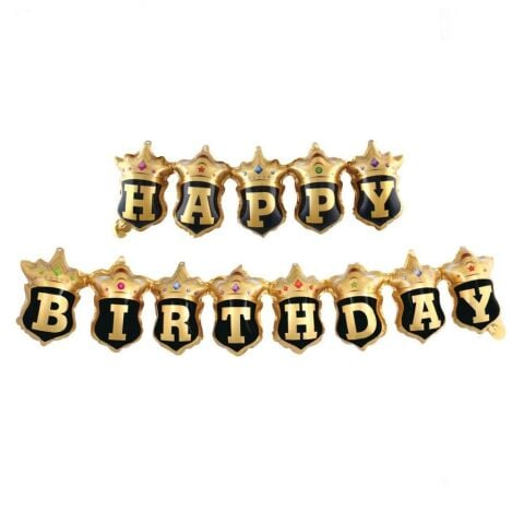 TAÇLI HAPPY BİRTHDAY GOLD KONSEPT FOLYO BALON