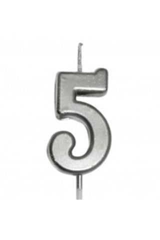 KÜÇÜK BOY 5 RAKAM GÜMÜŞ MUM 8CM PK:100 KL:1000