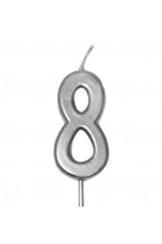 KÜÇÜK BOY 8 RAKAM GÜMÜŞ MUM 8CM PK:100 KL:1000