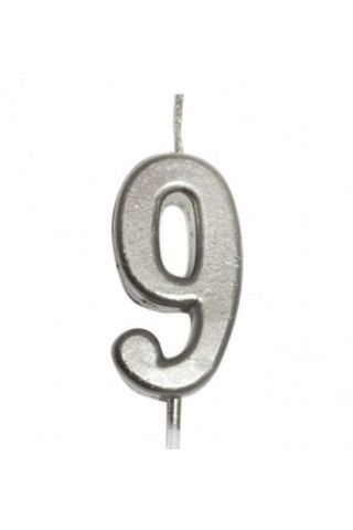 KÜÇÜK BOY 9 RAKAM GÜMÜŞ MUM 8CM PK:100 KL:1000