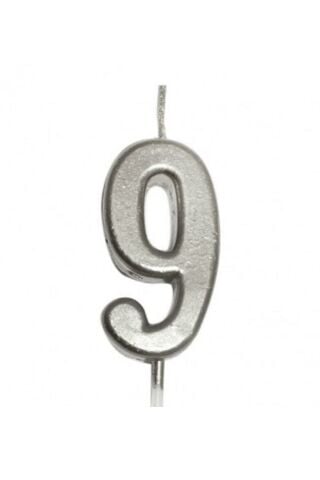 KÜÇÜK BOY 9 RAKAM GÜMÜŞ MUM 8CM PK:100 KL:1000
