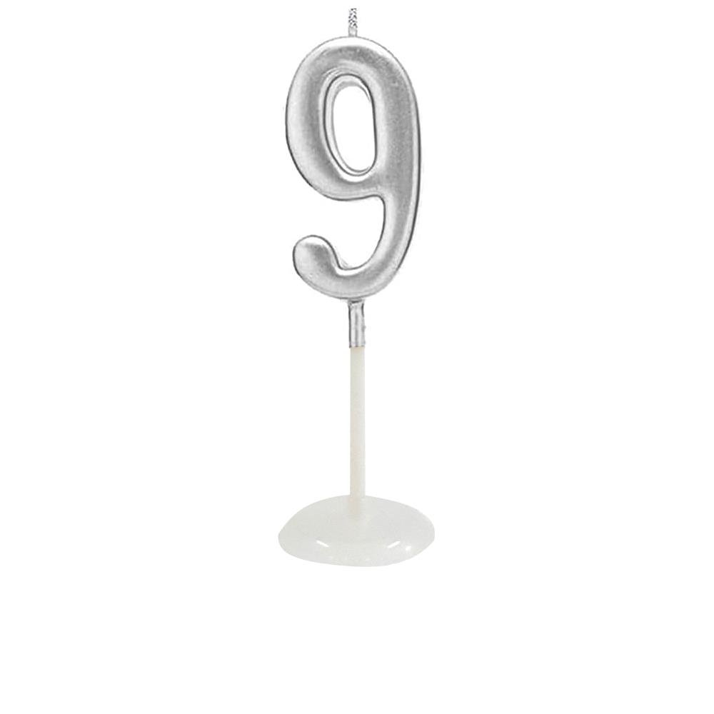 KÜÇÜK BOY 9 RAKAM GÜMÜŞ MUM 8CM PK:100 KL:1000