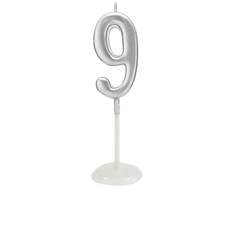 KÜÇÜK BOY 9 RAKAM GÜMÜŞ MUM 8CM PK:100 KL:1000