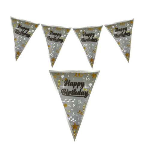 HAPPY BİRTHDAY GÜMÜŞ ÜÇGEN FLAMA