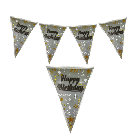 HAPPY BİRTHDAY GÜMÜŞ ÜÇGEN FLAMA