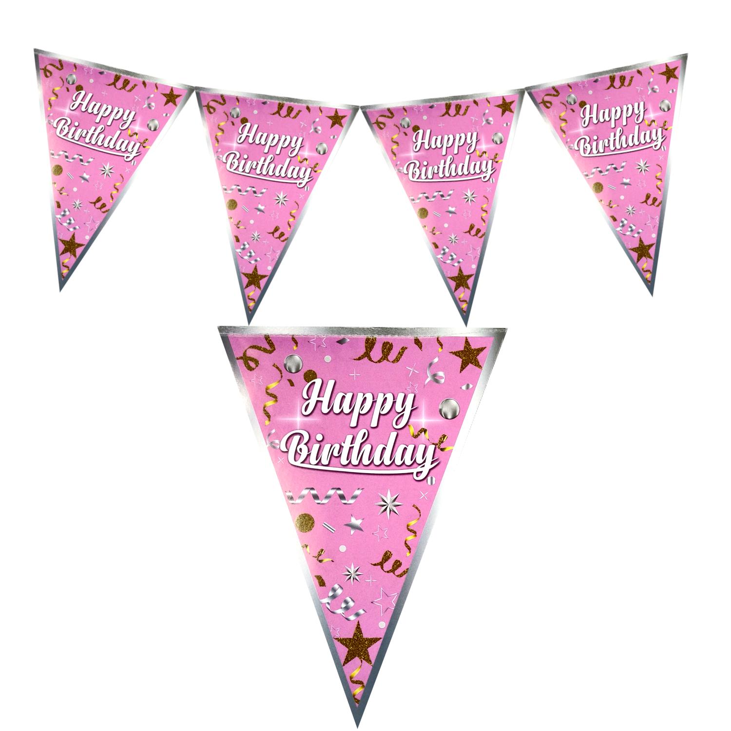 HAPPY BİRTHDAY PEMBE ÜÇGEN FLAMA