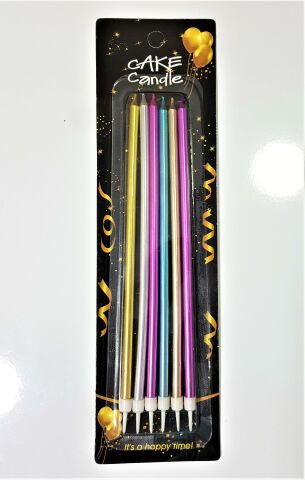 6 LI İNCE UZUN RENKLİ MUM 15CM