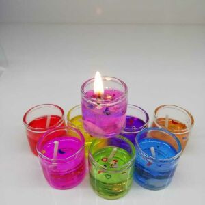 8 Lİ JEL DENİZ ÜRÜNLÜ CAMDAN KÜÇÜK ASETAT KUTULU NATUREL RENGARENK MUM
