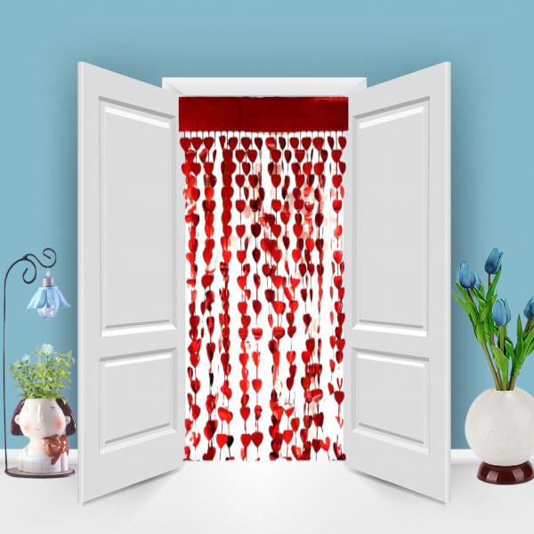 METALİZE KALP KIRMIZI KAPI PERDESİ 2*1m