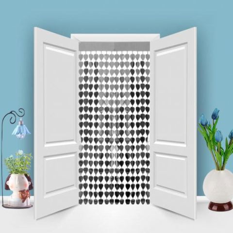 METALİZE KALP GÜMÜŞ KAPI PERDESİ 2*1m