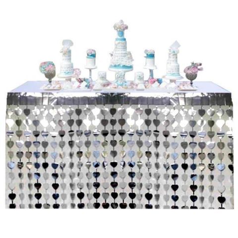 METALİZE KALP GÜMÜŞ MASA ETEĞİ 70*300cm