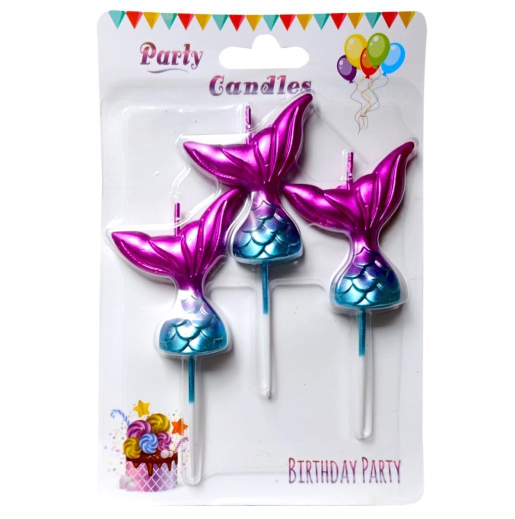 KÜÇÜK 3 LÜ ÇUBUKLU DENİZ KIZI KUYRUĞU FİGÜRLÜ MUM