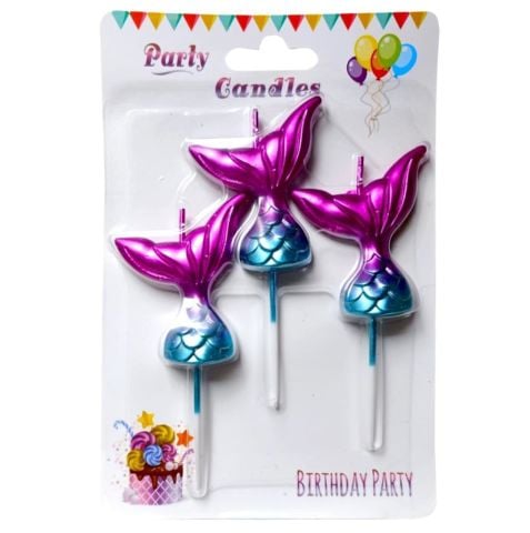 KÜÇÜK 3 LÜ ÇUBUKLU DENİZ KIZI KUYRUĞU FİGÜRLÜ MUM