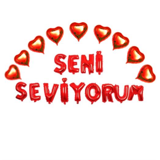 KALPLİ SENİ SEVİYORUM KIRMIZI SET BALON