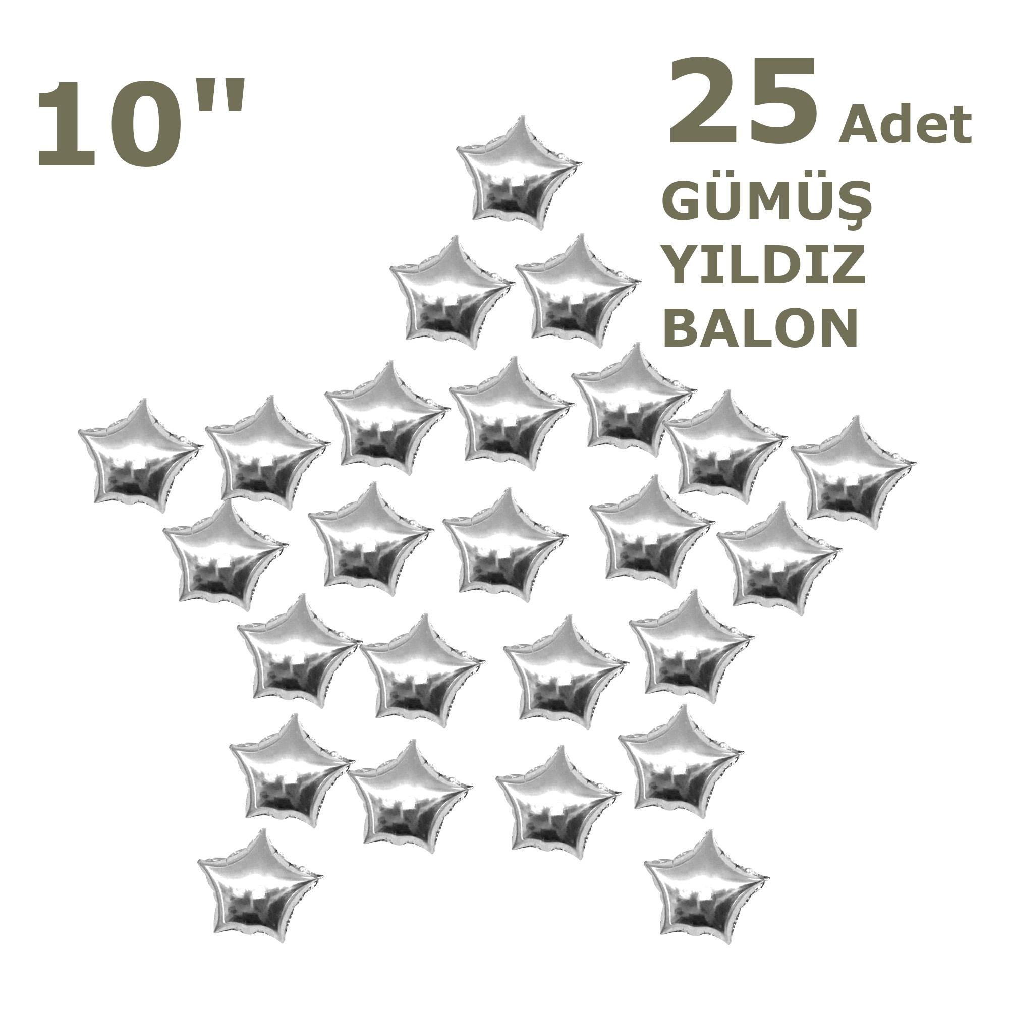 25 YILDIZLI 10 İNC GÜMÜŞ SET BALON