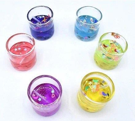 6 LI JEL DENİZ ÜRÜNLÜ CAMDAN BÜYÜK ASETAT KUTULU NATUREL RENGARENK MUM